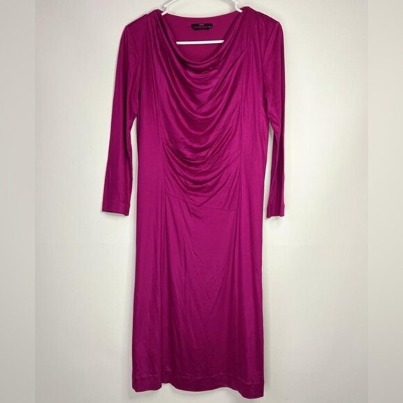 BOSS HUGO BOSS MADE ITALY 🇮🇹 3/4 Sleeve Cowl Neck Lined Fitted Sheath Dress S - Picture 4 of 12